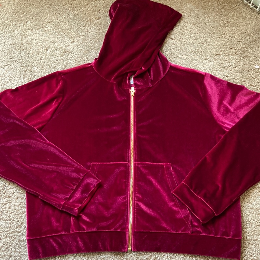 Fabletics x Vanessa Hudgens Maroon Velvet Cropped Zip Up Hoodie